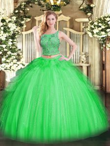 Excellent Tulle Scoop Sleeveless Lace Up Beading and Ruffles Quinceanera Dresses in