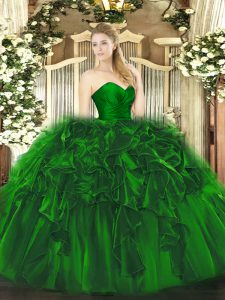 Dark Green Sweetheart Lace Up Ruffles 15th Birthday Dress Sleeveless