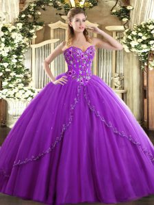 Ball Gowns Sleeveless Eggplant Purple Quinceanera Gown Brush Train Lace Up