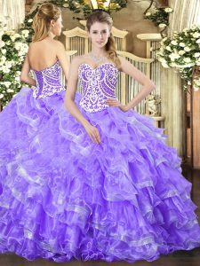 Graceful Sleeveless Lace Up Floor Length Beading and Ruffled Layers Vestidos de Quinceanera