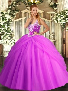 Fine Straps Sleeveless Lace Up Sweet 16 Dress Lilac Tulle