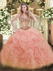 Sweetheart Sleeveless Lace Up 15th Birthday Dress Peach Organza