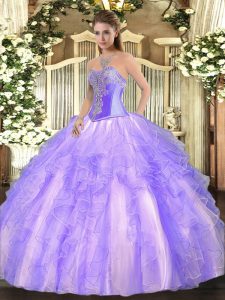 Chic Ball Gowns Sweet 16 Quinceanera Dress Lavender Sweetheart Tulle Sleeveless Floor Length Lace Up