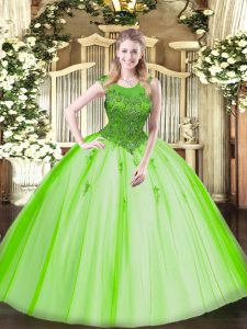 Tulle Sleeveless Floor Length Vestidos de Quinceanera and Beading