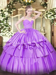 Fitting Sleeveless Beading and Lace and Ruffled Layers Zipper Ball Gown Prom Dress