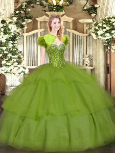 Spectacular Floor Length Olive Green Sweet 16 Dresses Sweetheart Sleeveless Lace Up