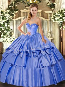 Super Blue Lace Up Sweetheart Beading and Ruffled Layers Quinceanera Dresses Organza and Taffeta Sleeveless