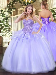 Smart Organza Sweetheart Sleeveless Lace Up Appliques 15th Birthday Dress in Lavender