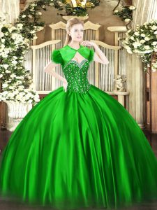 Fashionable Green Lace Up Ball Gown Prom Dress Beading Sleeveless Floor Length