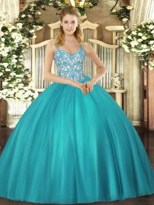 Clearance Sleeveless Lace Up Floor Length Beading and Ruffles Sweet 16 Dress