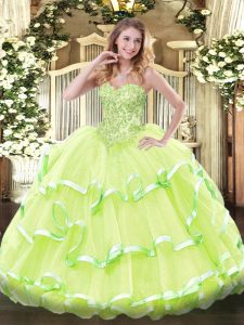 Floor Length Ball Gowns Sleeveless Yellow Green Quinceanera Gowns Lace Up