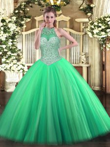 Tulle Sleeveless Floor Length Quinceanera Gown and Beading