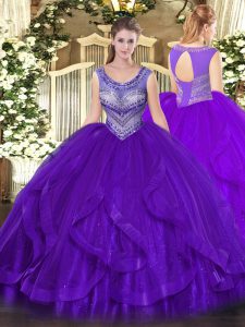 High End Ball Gowns Quinceanera Gowns Eggplant Purple Scoop Organza Sleeveless Floor Length Lace Up