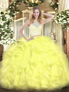 Spectacular Organza Sleeveless Floor Length Vestidos de Quinceanera and Lace and Ruffles