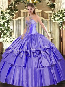 New Arrival Lavender Ball Gowns Sweetheart Sleeveless Organza and Taffeta Floor Length Lace Up Beading and Ruffled Layers Ball Gown Prom Dress