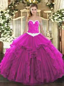 Sleeveless Appliques and Ruffles Lace Up 15th Birthday Dress
