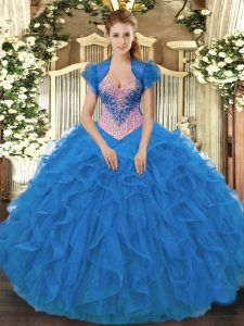 Adorable Blue Sleeveless Beading and Ruffles Floor Length Quinceanera Gowns