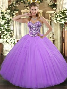 Lavender Sleeveless Beading Floor Length Sweet 16 Dress