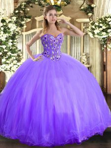 Admirable Sweetheart Sleeveless Quinceanera Gown Floor Length Embroidery Lavender Organza and Tulle