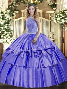 Organza and Taffeta Sleeveless Floor Length Quinceanera Gowns and Beading and Ruffled Layers