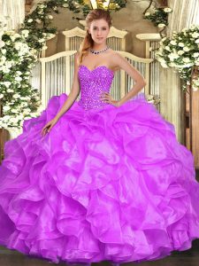 Best Sweetheart Sleeveless Quinceanera Dresses Floor Length Beading and Ruffles Lilac Organza