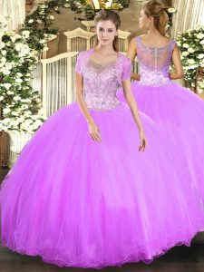 Beading 15th Birthday Dress Lilac Clasp Handle Sleeveless Floor Length