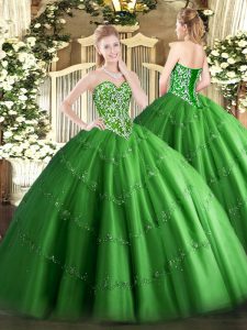 Floor Length Green 15th Birthday Dress Sweetheart Sleeveless Lace Up