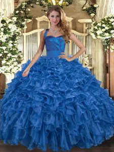 Halter Top Sleeveless Lace Up 15 Quinceanera Dress Blue Organza