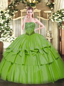 Sleeveless Organza and Taffeta Floor Length Lace Up 15 Quinceanera Dress in with Beading and Ruffled Layers