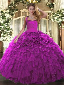 Best Fuchsia Lace Up Quinceanera Dresses Ruffles Sleeveless Floor Length