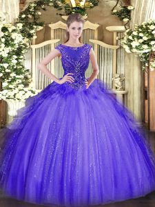 Dynamic Lavender Ball Gowns Beading Quinceanera Dresses Zipper Tulle Sleeveless Floor Length
