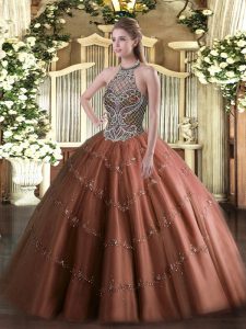 Cheap Tulle Sleeveless Floor Length Quinceanera Gown and Beading
