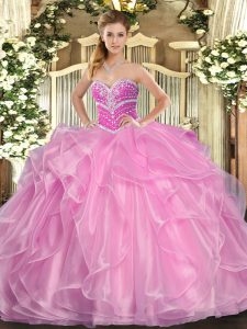 Spectacular Sleeveless Floor Length Beading and Ruffles Lace Up Sweet 16 Dresses with Lilac