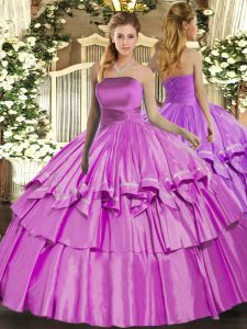 Customized Floor Length Ball Gowns Sleeveless Lilac Quinceanera Dresses Lace Up
