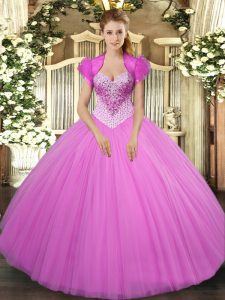 Tulle Sleeveless Floor Length 15th Birthday Dress and Beading