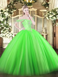 Colorful Green Ball Gowns Beading Vestidos de Quinceanera Lace Up Tulle Sleeveless Floor Length
