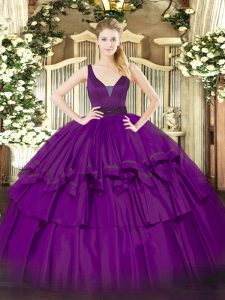 New Arrival Straps Sleeveless Zipper Sweet 16 Quinceanera Dress Purple Organza