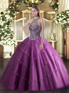 Floor Length Lace Up Quinceanera Gowns Lilac for Sweet 16 and Quinceanera with Beading