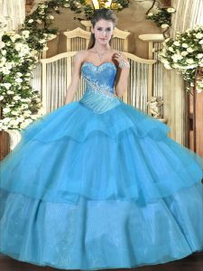 Clearance Tulle Sleeveless Floor Length Quinceanera Dress and Beading and Ruffled Layers