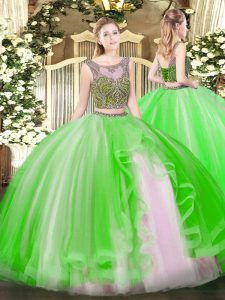 Quince Ball Gowns Military Ball and Sweet 16 and Quinceanera with Beading and Ruffles Scoop Sleeveless Lace Up