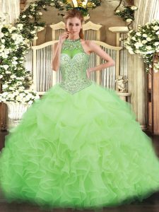 Sleeveless Lace Up Floor Length Beading and Ruffles and Pick Ups Quinceanera Gowns