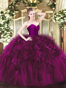 Ball Gowns 15 Quinceanera Dress Fuchsia Sweetheart Organza Sleeveless Floor Length Zipper