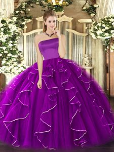 Purple Ball Gowns Ruffles Sweet 16 Quinceanera Dress Zipper Tulle Sleeveless Floor Length