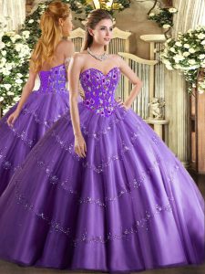Sleeveless Appliques and Embroidery Lace Up Quince Ball Gowns
