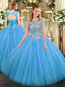 Cheap Scoop Sleeveless Tulle Quinceanera Dresses Beading Lace Up