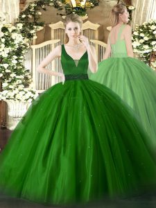 Green Quinceanera Dress Military Ball and Sweet 16 and Quinceanera with Beading Straps Sleeveless Zipper