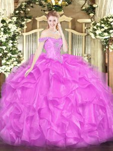 Colorful Lilac Off The Shoulder Lace Up Beading and Ruffles Quinceanera Dresses Sleeveless