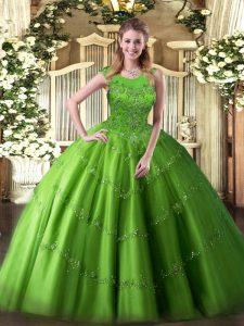 Ball Gowns Tulle Scoop Sleeveless Beading and Appliques Floor Length Zipper Quinceanera Dress