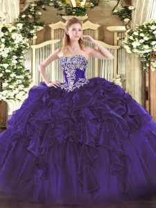 Great Floor Length Ball Gowns Sleeveless Purple Quince Ball Gowns Lace Up