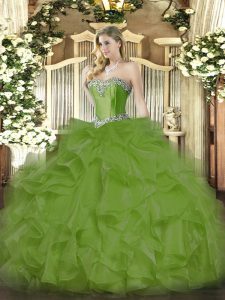 Floor Length Ball Gowns Sleeveless Olive Green Sweet 16 Dresses Lace Up